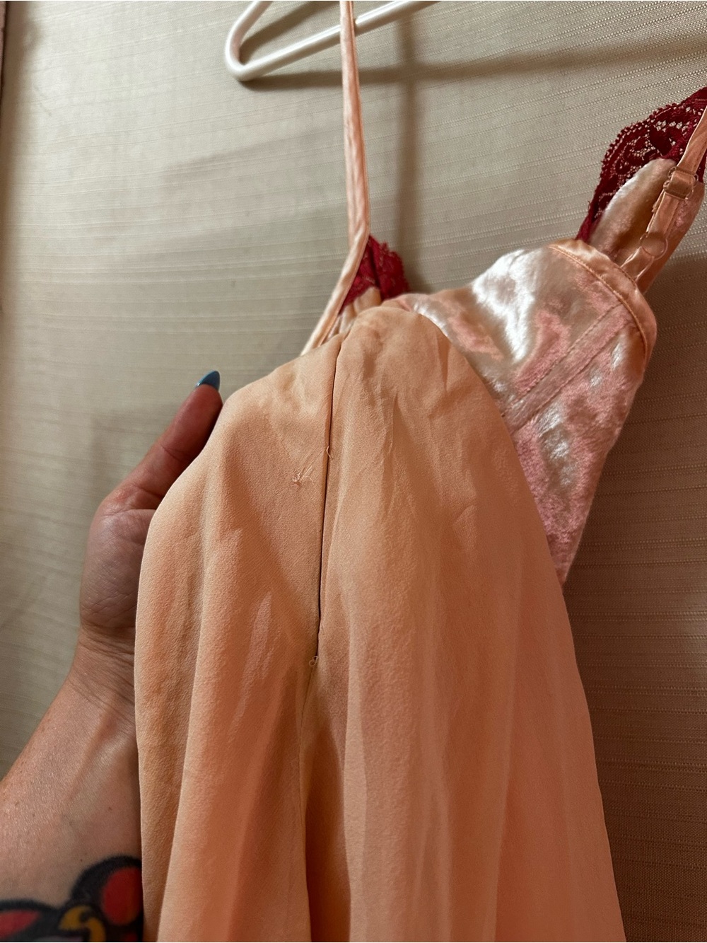 Vintage Y2K Bebe Peach Silk Babydoll Layered Dress Velvet Fairy Asymmetrical - Picture 9 of 11